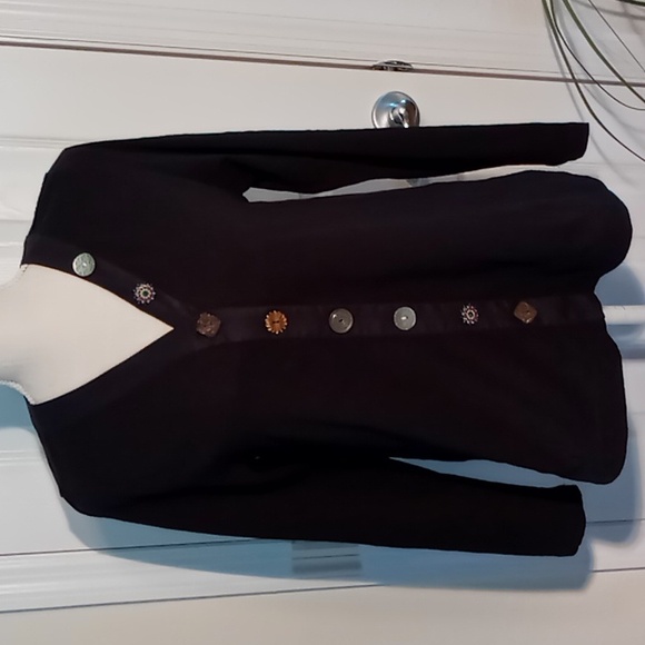 Soft Surroundings Delia Button Long Sleeve Top Black Size Petite Small - Picture 2 of 15